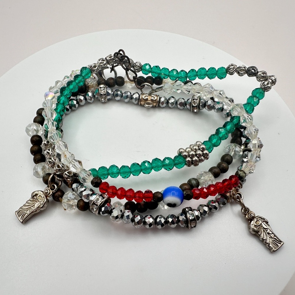 Vintage 90s Glass Beads Evil Eye Protection Bracelets Set Religious Jewelry